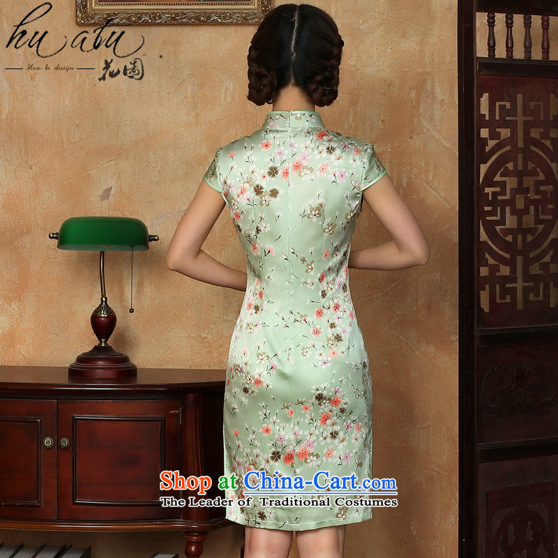 Figure for summer flowers cheongsam dress new Chinese improved light collar silk Phillips-head herbs extract qipao gown as shown short- M, floral shopping on the Internet has been pressed.