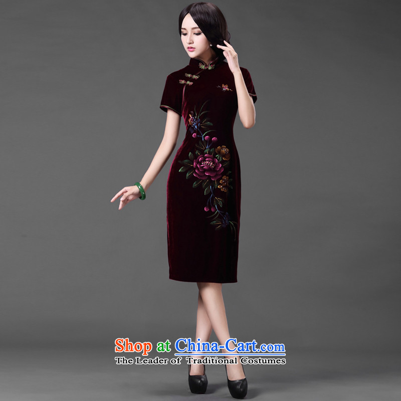 Joe was aristocratic cheongsam dress Kim scouring pads hand-painted improved Chinese banquet mother Tang dynasty SHSR1235 BOURDEAUX XL,CHOSHAN LADIES,,, shopping on the Internet