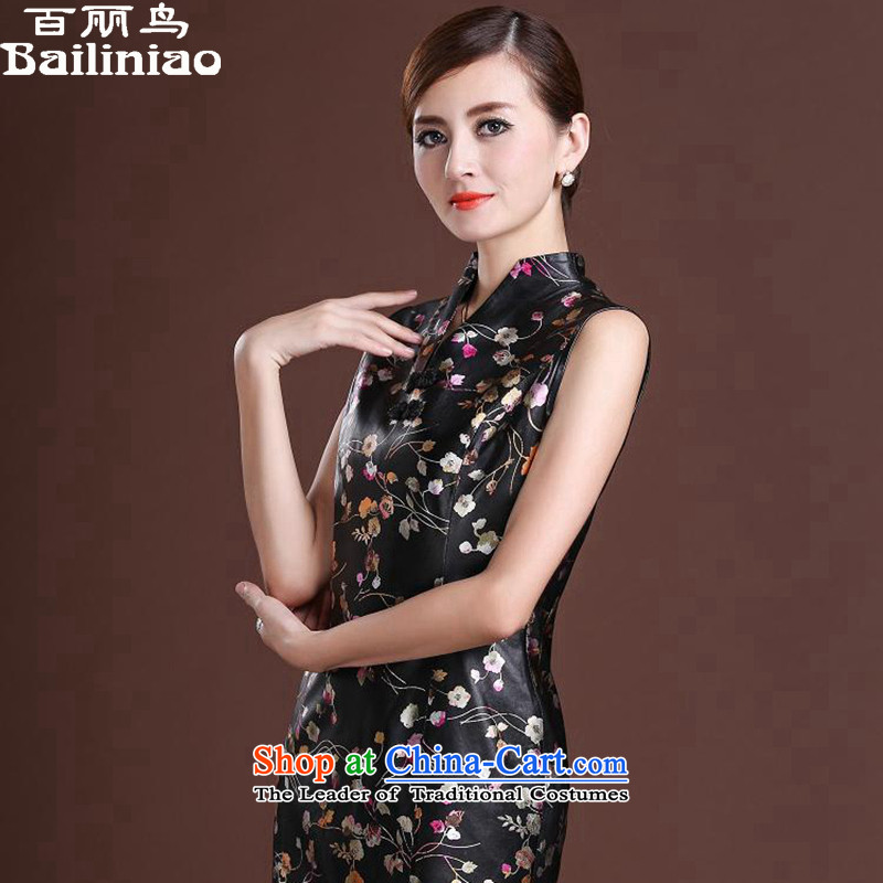 Her birds spring 2015 new head layer fur noble dinner dress sleeveless bows services improved qipao Haining leather retro female Dress Suit M her daily bird (bailiniao) , , , shopping on the Internet
