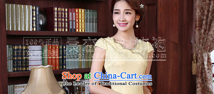 Land 2014 New Morning Summer Stylish retro short of improved cheongsam dress Tang dynasty yellow V-Neck Soubrette Yellow XL Photo, prices, brand platters! The elections are supplied in the national character of distribution, so action, buy now enjoy more preferential! As soon as possible.