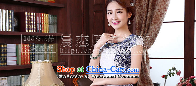 Land 2015 summer morning new improved Stylish retro short of Qipao U collar daily Female dress blue blue 155/S land prices, pictures, brand platters! The elections are supplied in the national character of distribution, so action, buy now enjoy more preferential! As soon as possible.
