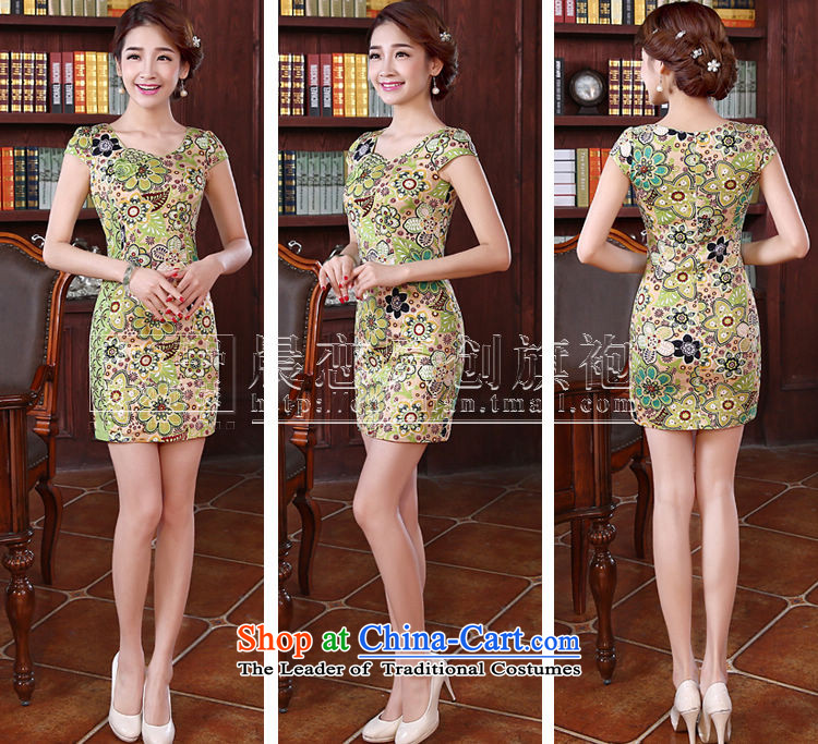 Land 2015 summer morning new improved Stylish retro short of cotton cheongsam dress daily female two-color summer flowers skirt light blue M picture, prices, brand platters! The elections are supplied in the national character of distribution, so action, buy now enjoy more preferential! As soon as possible.