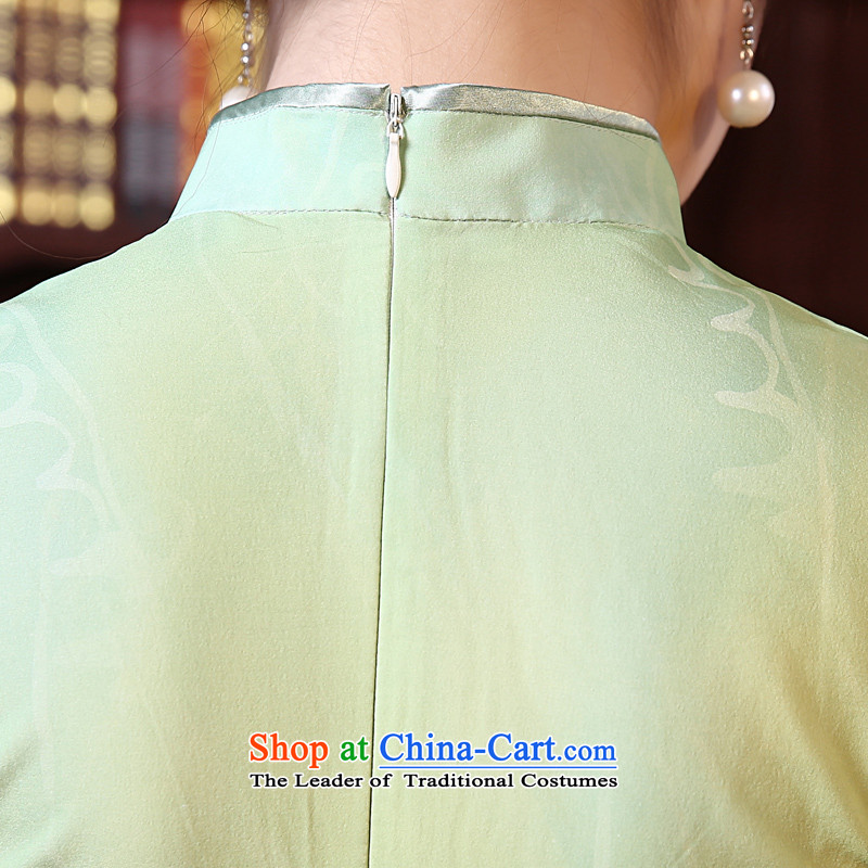 Morning new qipao Land summer retro long improved stylish herbs extract silk Chinese cheongsam dress green Butterfly green XXL, morning land has been pressed shopping on the Internet