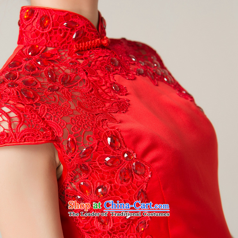 Recalling that the red collar packages in Colombia shoulder red long marriages qipao Chinese spring and summer retro crowsfoot bows dress Q13619 red red, Colombia has been pressed, recalling that shopping on the Internet