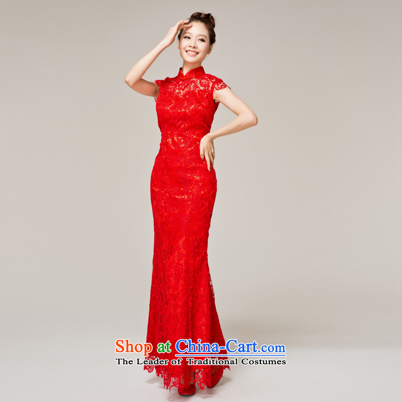 Recalling that hates makeup and bride qipao spring and summer bride bows wedding dress uniform long red lace retro qipao Q13614 RED M, recalling that hates makeup and shopping on the Internet has been pressed.