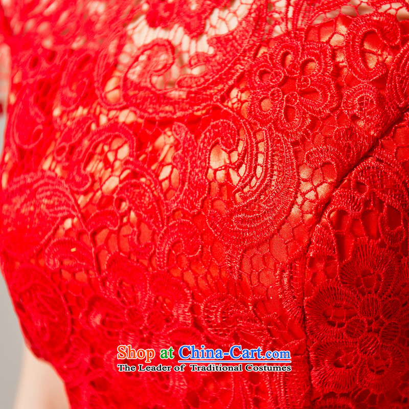 Recalling that hates makeup and bride qipao spring and summer bride bows wedding dress uniform long red lace retro qipao Q13614 RED M, recalling that hates makeup and shopping on the Internet has been pressed.