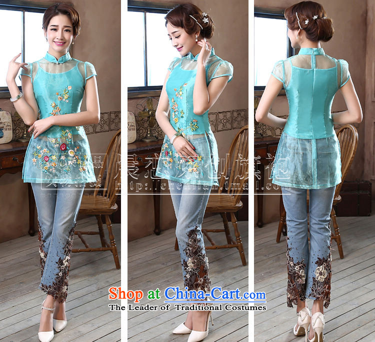 Morning new qipao Land summer short of improvement and Stylish retro CHINESE CHEONGSAM short-sleeved T-shirt OSCE root yarn embroidered light blue 155/S picture, prices, brand platters! The elections are supplied in the national character of distribution, so action, buy now enjoy more preferential! As soon as possible.