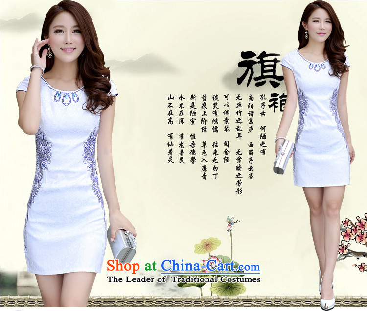   2015 Summer o-star qipao new cheongsam dress short stylish improved cotton linen, Ms. Tang dynasty elegant blue L picture, prices, brand platters! The elections are supplied in the national character of distribution, so action, buy now enjoy more preferential! As soon as possible.