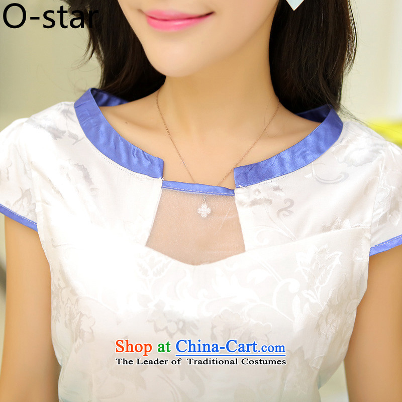Women 2015 o-star new ethnic Tang Dynasty Chinese ink stamp water retro look like video thin package     and cheongsam dress light blue l,o-star,,, shopping on the Internet