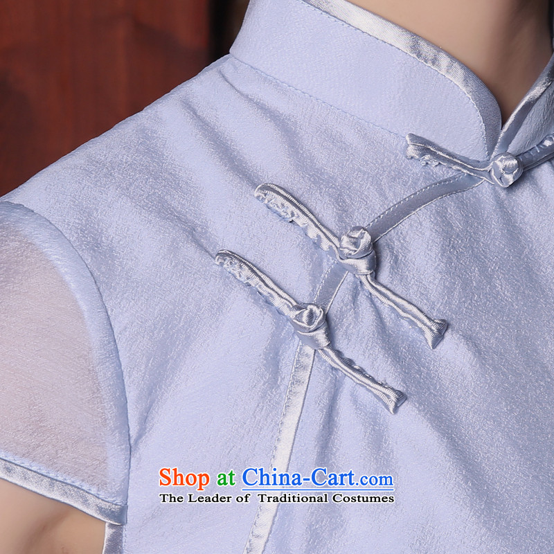 [Sau Kwun Tong] Priority Club 2015 Summer Sin New Tang Blouses Chinese Tang dynasty improved female light blue XXL, Sau Kwun Tong shopping on the Internet has been pressed.