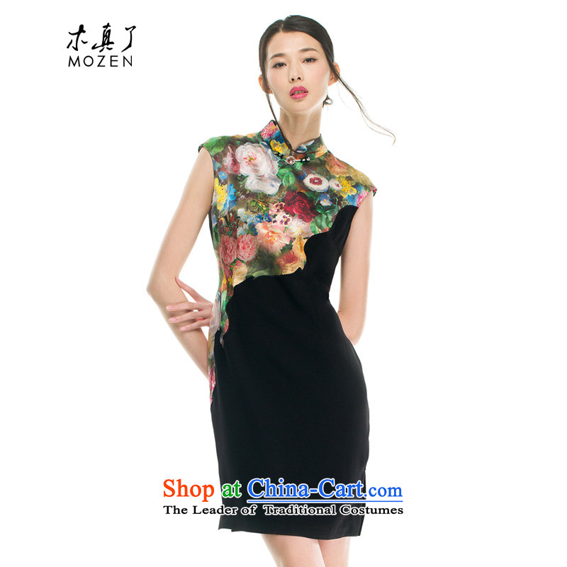 The MOZEN2015 wood really spring and summer new Chinese collar Sau San silk embroidery stamp affixed to the 43086 01 black?S Cheongsam