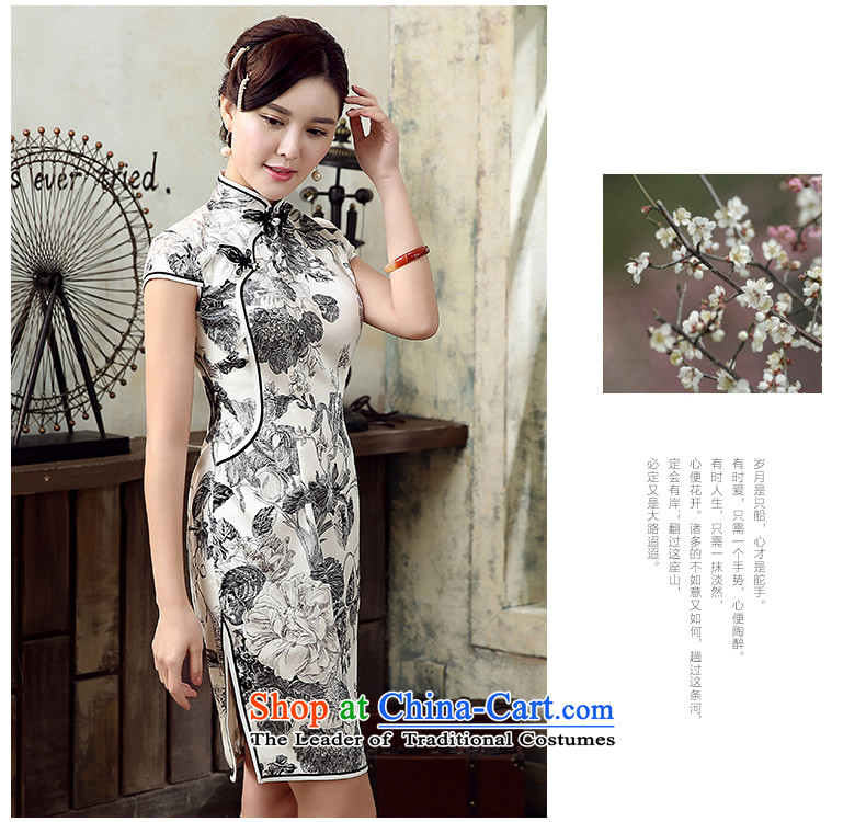 [Sau Kwun Tong] Summer Night Flower Summer 2015 new upscale Silk Cheongsam retro women's dresses gray and white XL Photo, prices, brand platters! The elections are supplied in the national character of distribution, so action, buy now enjoy more preferential! As soon as possible.