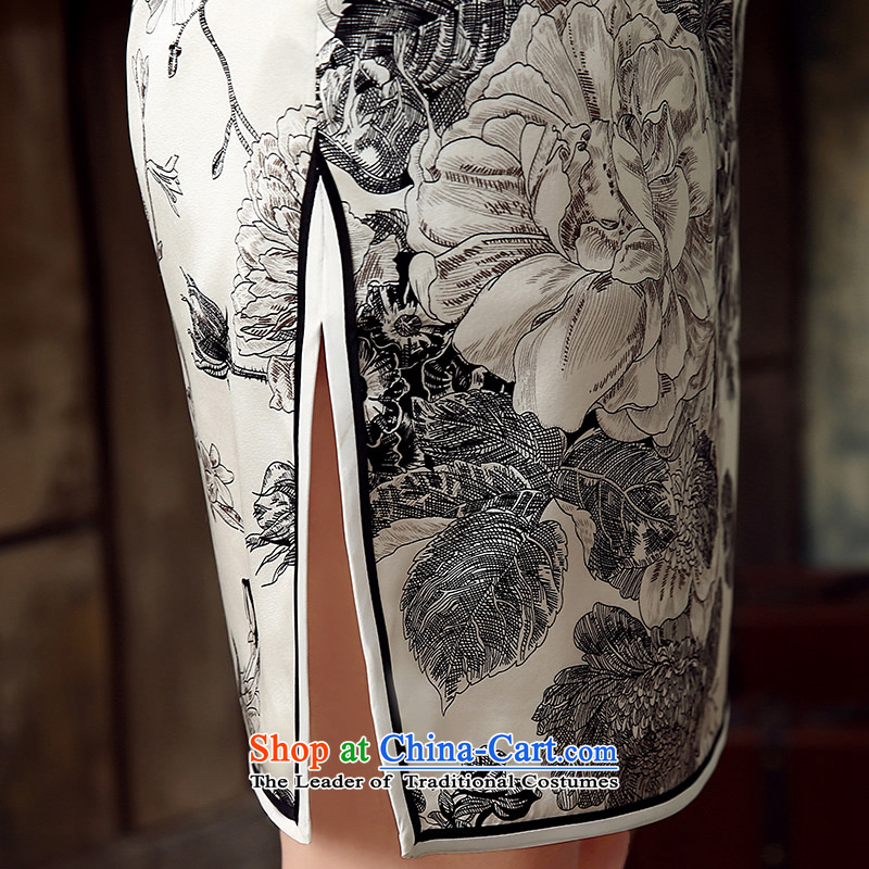 [Sau Kwun Tong] Summer Night Flower Summer 2015 new upscale Silk Cheongsam retro women's dresses gray and white XL, Sau Kwun Tong shopping on the Internet has been pressed.