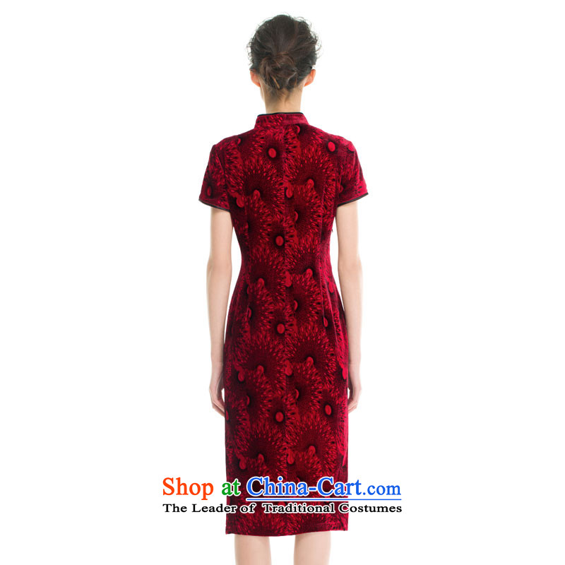 Wooden spring and summer of 2015 really new Chinese silk cheongsam dress Sau San mother with half sleeve wedding dresses 43201 04 M deep red wood really a , , , shopping on the Internet