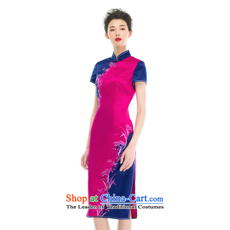 Wood in spring and summer of 2015 really new Chinese collar stitching dual color embroidery mother qipao 43283 bird 18 PINK M : a true , , , shopping on the Internet