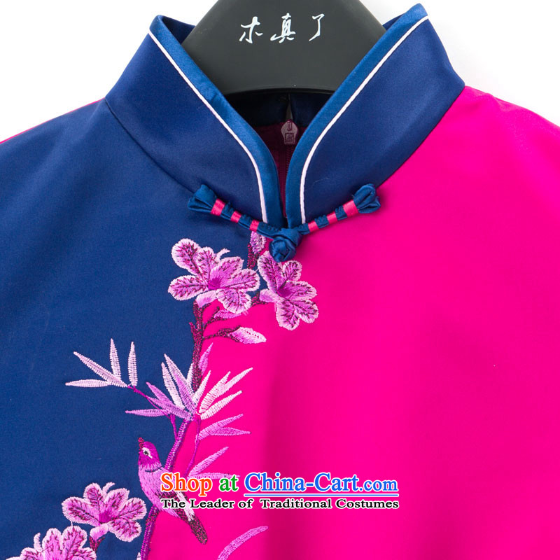 Wood in spring and summer of 2015 really new Chinese collar stitching dual color embroidery mother qipao 43283 bird 18 PINK M : a true , , , shopping on the Internet