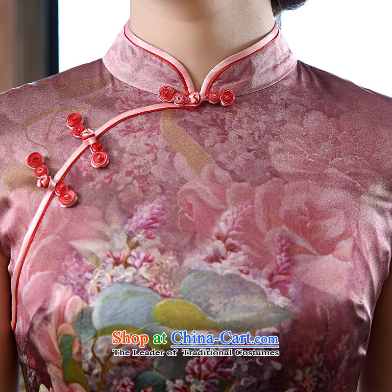 The new land morning 2015 summer short of improvement and Stylish retro double herbs extract silk CHINESE CHEONGSAM fine purple M morning land has been pressed shopping on the Internet