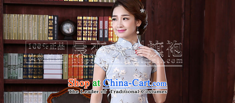 Land 2015 summer morning new Stylish retro short of improved cheongsam dress Chinese daily cotton linen, blue-gray gray-blue L picture, prices, brand platters! The elections are supplied in the national character of distribution, so action, buy now enjoy more preferential! As soon as possible.