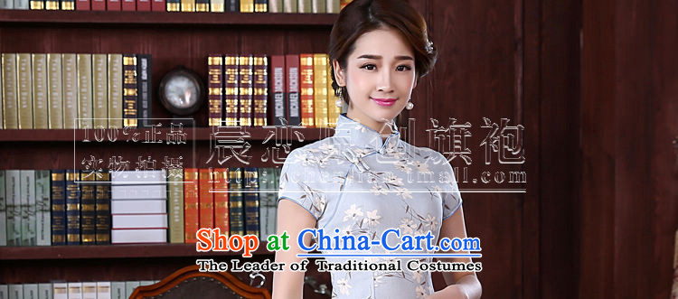 Land 2015 summer morning new Stylish retro short of improved cheongsam dress Chinese daily cotton linen, blue-gray gray-blue L picture, prices, brand platters! The elections are supplied in the national character of distribution, so action, buy now enjoy more preferential! As soon as possible.
