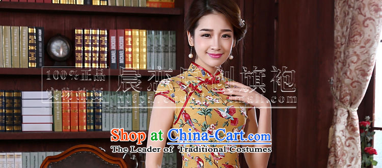 Land 2015 summer morning new improved Stylish retro short of cheongsam dress beaded lace daily female skirt yellow 155/S picture, prices, brand platters! The elections are supplied in the national character of distribution, so action, buy now enjoy more preferential! As soon as possible.