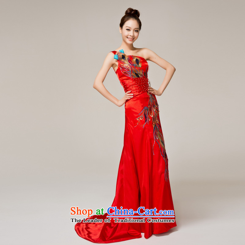 Recalling that hates makeup and stylish shoulder cheongsam red spring and summer wedding bride services Chinese qipao bows long gown Q12059 RED , L, recalling that hates makeup and shopping on the Internet has been pressed.