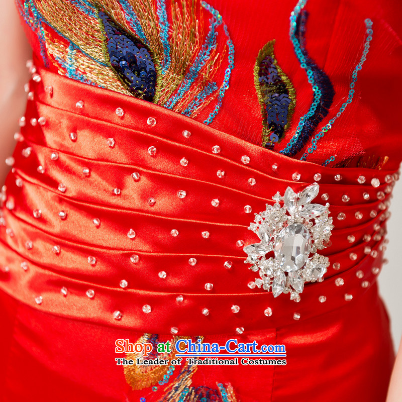 Recalling that hates makeup and stylish shoulder cheongsam red spring and summer wedding bride services Chinese qipao bows long gown Q12059 RED , L, recalling that hates makeup and shopping on the Internet has been pressed.