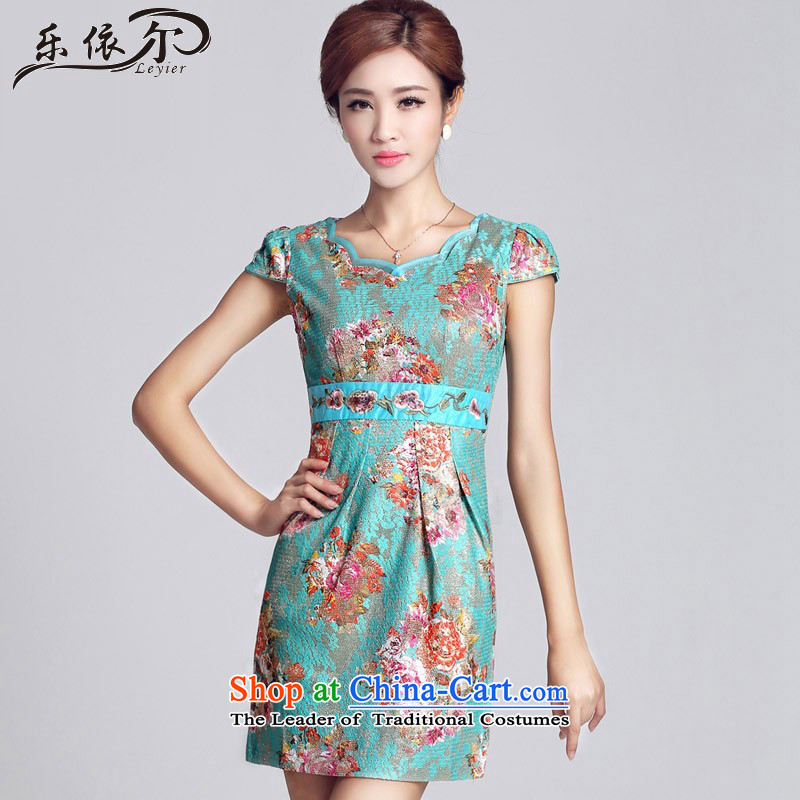 In accordance with the American lady's classical antique flower embroidery daily qipao cheongsam dress LYE33306 short green XL, in accordance with the (leyier Lok) , , , shopping on the Internet