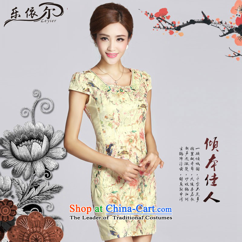 In accordance with the American's retro embroidery flower girl short of qipao cheongsam dress LYE33308 daily Sau San apricot M Lok (leyier under) , , , shopping on the Internet