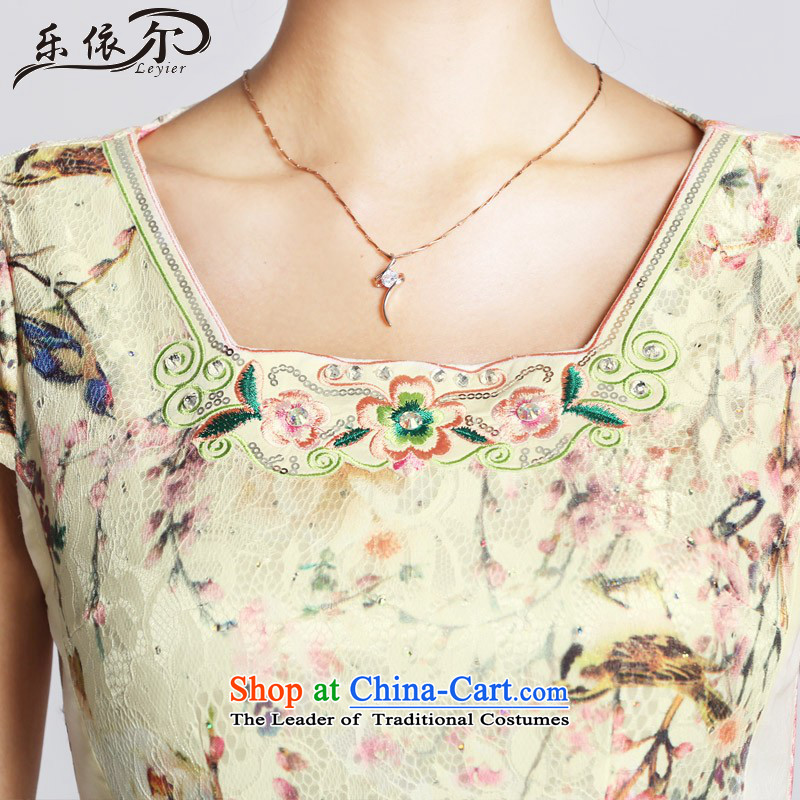 In accordance with the American's retro embroidery flower girl short of qipao cheongsam dress LYE33308 daily Sau San apricot M Lok (leyier under) , , , shopping on the Internet