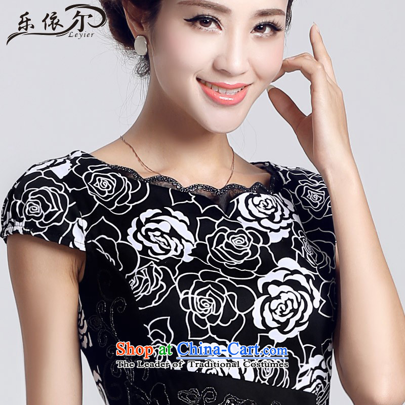 In accordance with the American Girl qipao retro, low-to-day of the forklift truck, improved short skirt LYE66608 embroidery cheongsam XXL, Black America (leyier under) , , , shopping on the Internet