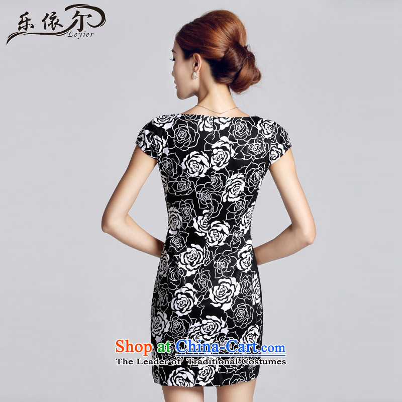 In accordance with the American Girl qipao retro, low-to-day of the forklift truck, improved short skirt LYE66608 embroidery cheongsam XXL, Black America (leyier under) , , , shopping on the Internet