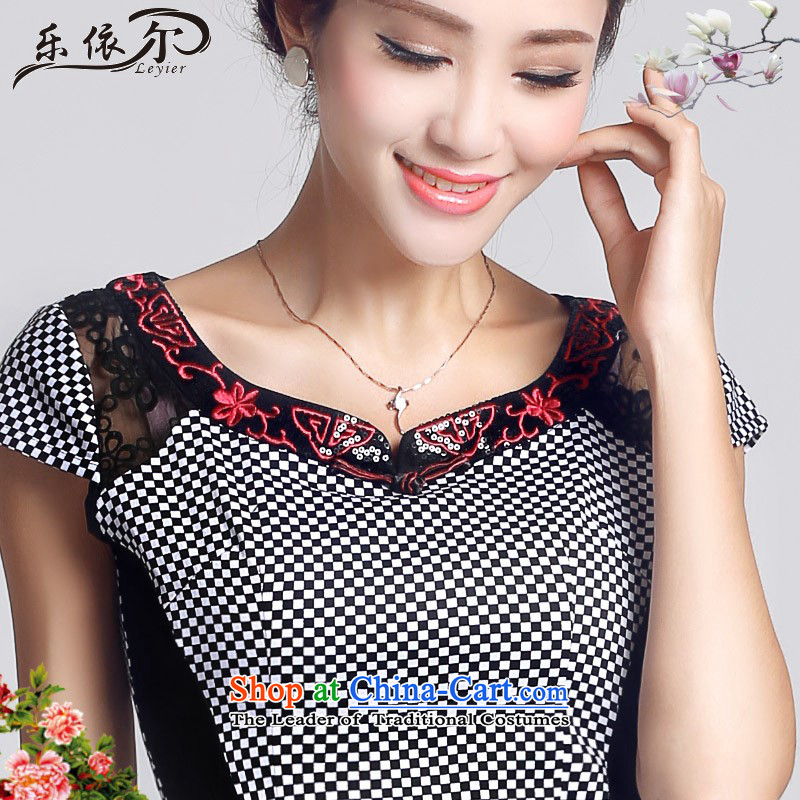 In accordance with the American's short-sleeve female qipao improved embroidery spend daily short of Qipao Sau San LYE66607 female grid color skirts , L, in accordance with the (leyier Lok) , , , shopping on the Internet