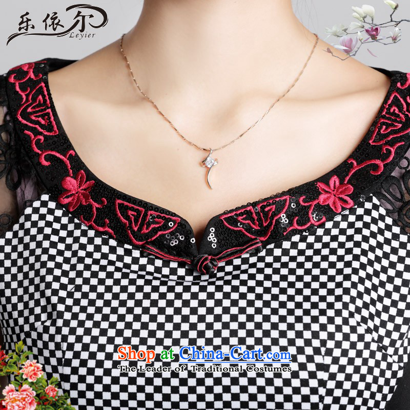 In accordance with the American's short-sleeve female qipao improved embroidery spend daily short of Qipao Sau San LYE66607 female grid color skirts , L, in accordance with the (leyier Lok) , , , shopping on the Internet