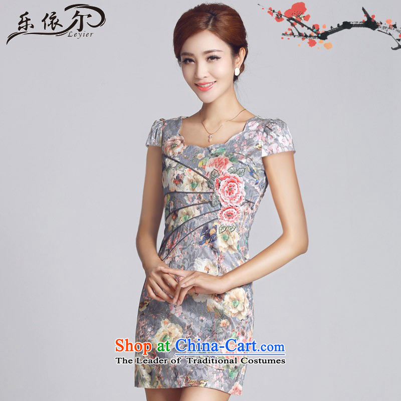 In accordance with the American lady's improved qipao retro embroidery spend a short skirt daily video QIPAO_ thin package and LYE66621 BLUE?XL