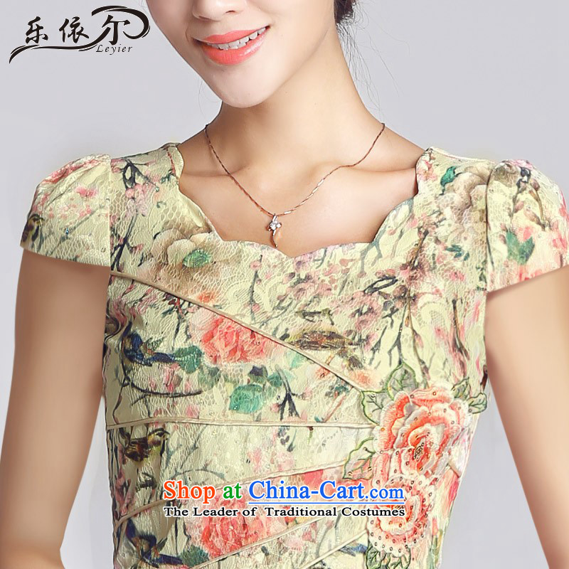 In accordance with the American lady's improved qipao retro embroidery spend a short skirt daily video Qipao) thin package and blue XL, in accordance with the American LYE66621 (leyier) , , , shopping on the Internet