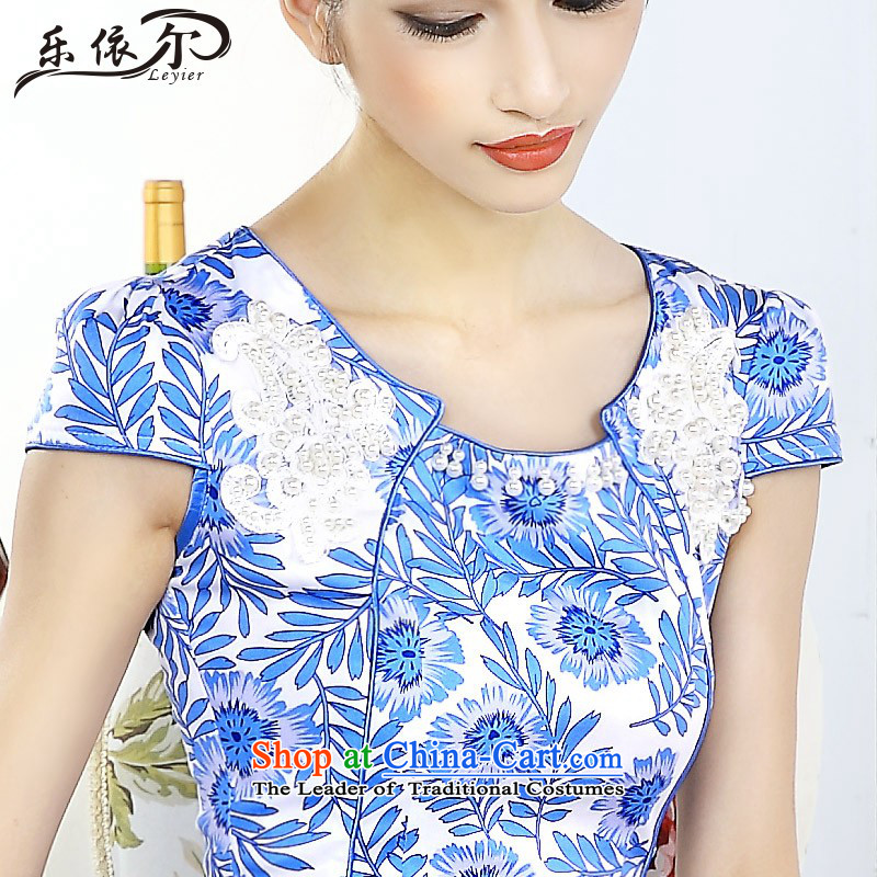 In accordance with the American, porcelain cheongsam dress female qipao Classic short-sleeved improved gentlewoman LYE66617 porcelain , L, in accordance with the (leyier Lok) , , , shopping on the Internet