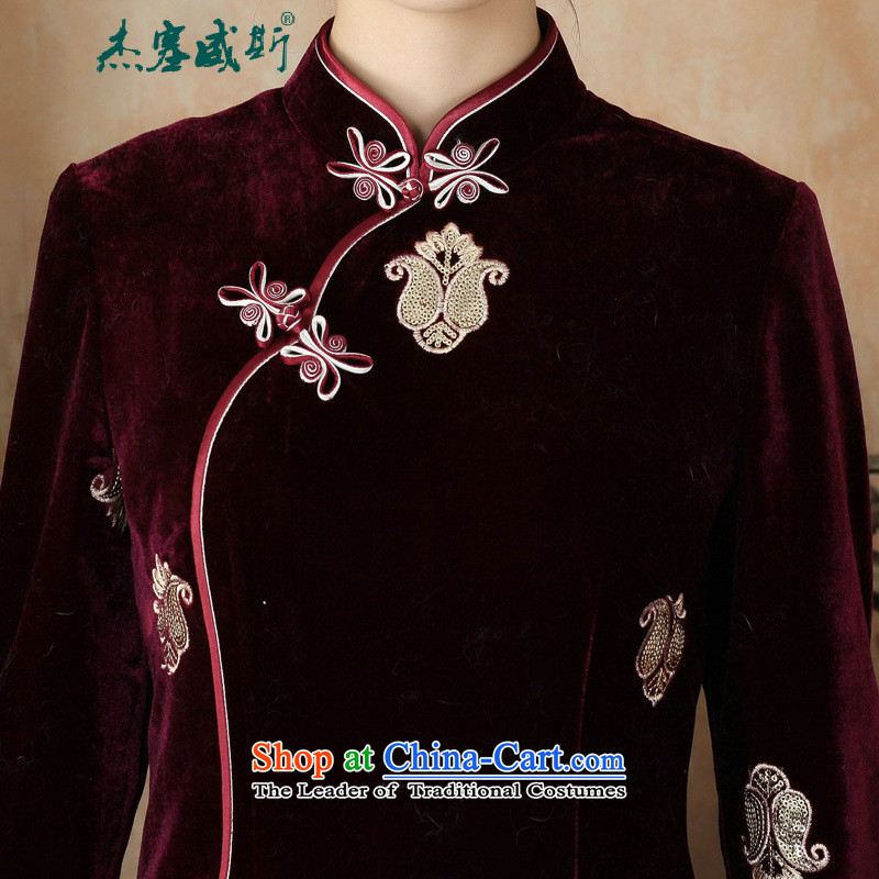 C.o.d. Jie in spring and autumn, women's elegant retro-clip embroidery manually collar velvet cheongsam XXL, PURPLE, in Jericho shopping on the Internet has been pressed.