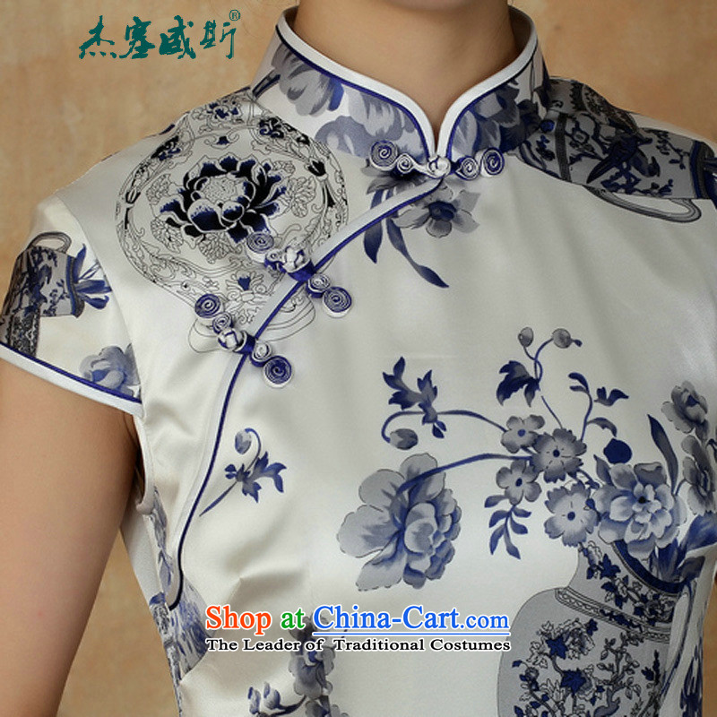 C.o.d. Jie, new in women's summer elegant collar manually tray clip porcelain short-sleeved silk dresses qipao porcelain M In Wisconsin, , , , Jie shopping on the Internet