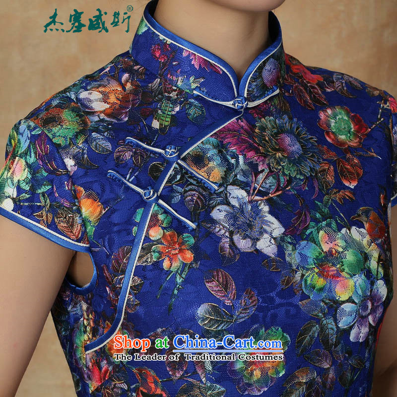 C.o.d. Jie, new in women's summer stamp lace collar short-sleeved detained manually dresses qipao blue , L, Cheng Kejie, the , , , shopping on the Internet
