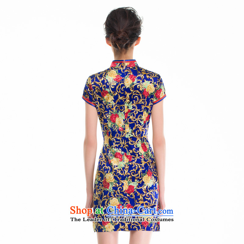 Wooden spring and summer of 2015 is really the new Chinese girl who decorated silk cheongsam dress improved women's skirt 53346 10 deep blue wooden really a , , , S, shopping on the Internet