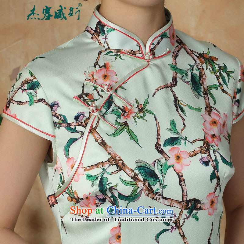 C.o.d. Jie of the new summer female stamp gentlewoman elegant collar manually short-sleeved detained dresses qipao green XL, Cheng Kejie, the , , , shopping on the Internet