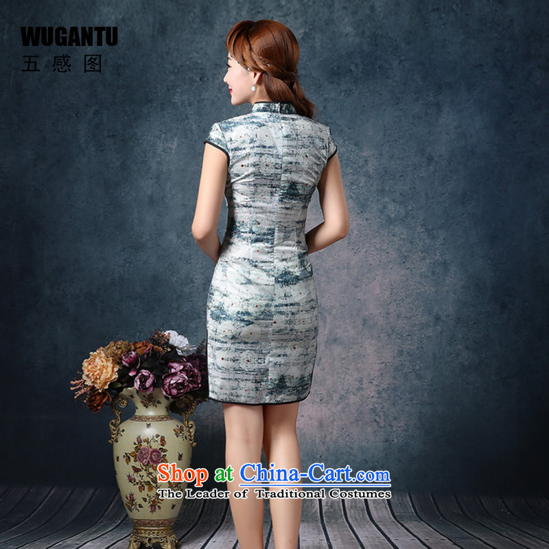 The five senses figure new 2015 China wind daily stylish upmarket Korean population of the Sau San improved qipao gown WGT85072 short skirt picture color XXL, Five-sense figure (WUGANTU) , , , shopping on the Internet