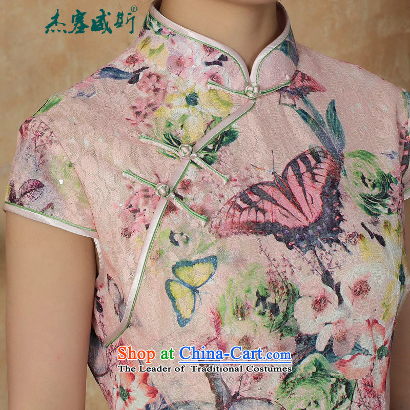 In the new kit, summer female lady retro elegant collar manually short-sleeved detained dresses cheongsam pink XL, Cheng Kejie, the , , , shopping on the Internet