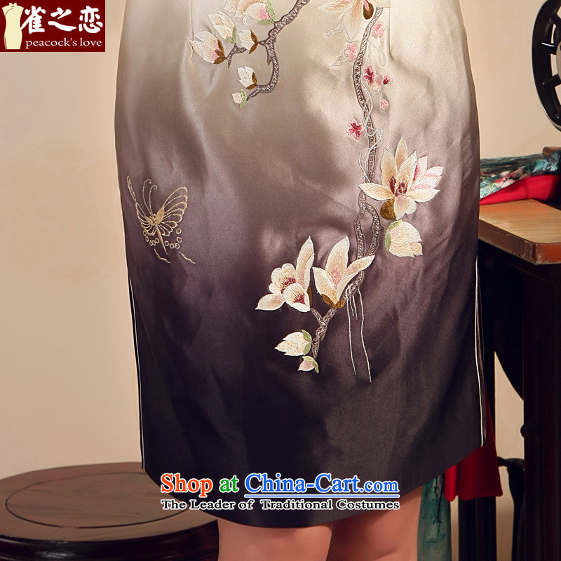 Love of birds 2015 new summer qipao skirt improved stylish heavyweight silk embroidery short of qipao dresses White M birds Love , , , shopping on the Internet