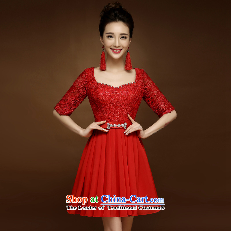 The privilege of serving-leung 2015 new lace qipao short of the summer and fall of marriages with red bows service Chinese Dress RED?M