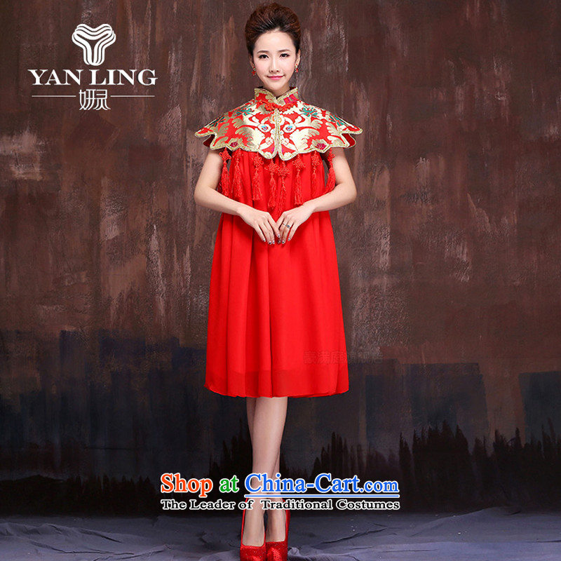 The design of the flow of air summer marriages red short, bows to Large Dragon dress embroidery use?M
