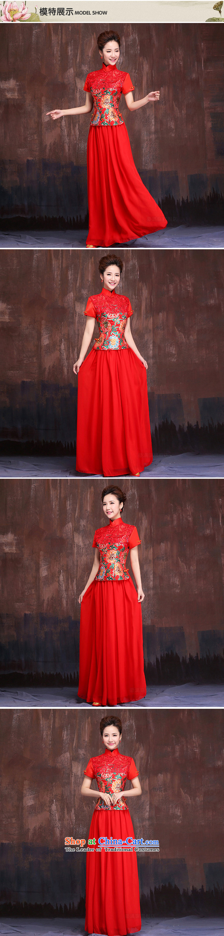 Marriages red long bows services 2015 Chinese improved short-sleeved cheongsam dress Sau San dresses M picture, prices, brand platters! The elections are supplied in the national character of distribution, so action, buy now enjoy more preferential! As soon as possible.