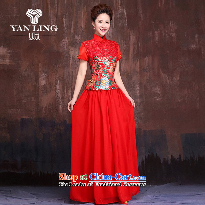 Marriages red long bows services 2015 Chinese improved short-sleeved cheongsam dress Sau San dresses , M, Charlene Choi spirit has been pressed shopping on the Internet