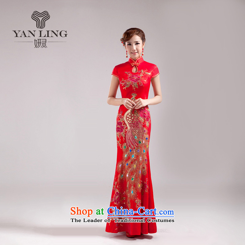 Charlene Choi Ling 2015 new stylish spring and autumn marriages qipao gown girls serving bows dresses red long?XXL