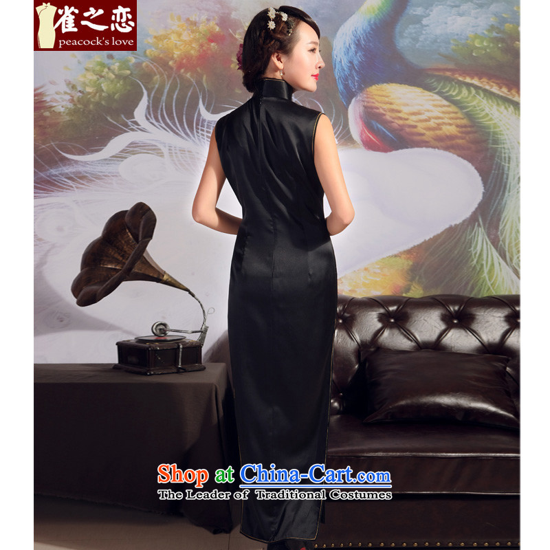 Love of birds 2015 new cheongsam summer heavyweight silk cheongsam dress manually suzhou embroidery disc Fairview long qipao black - pre-sale 20 days , love birds , , , shopping on the Internet